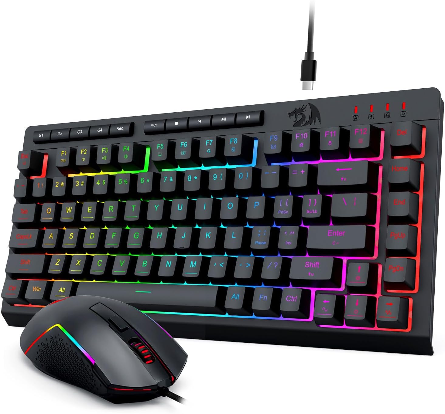 Sort S155 RGB-baggrundsbelyst kabelbaseret gaming-tastatur og mus
