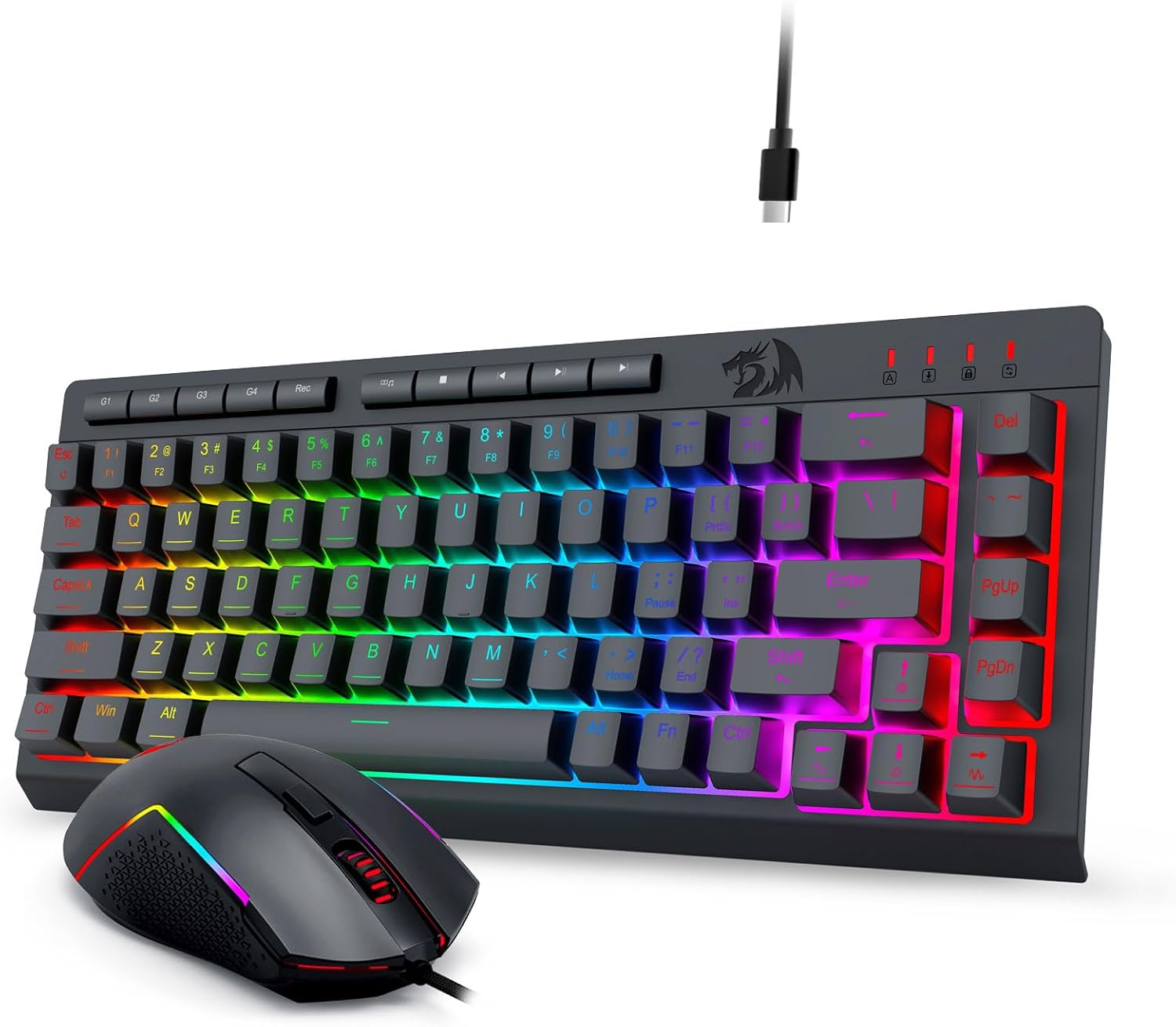 Sort S157 RGB-baggrundsbelyst kabelbaseret gaming-tastatur og mus