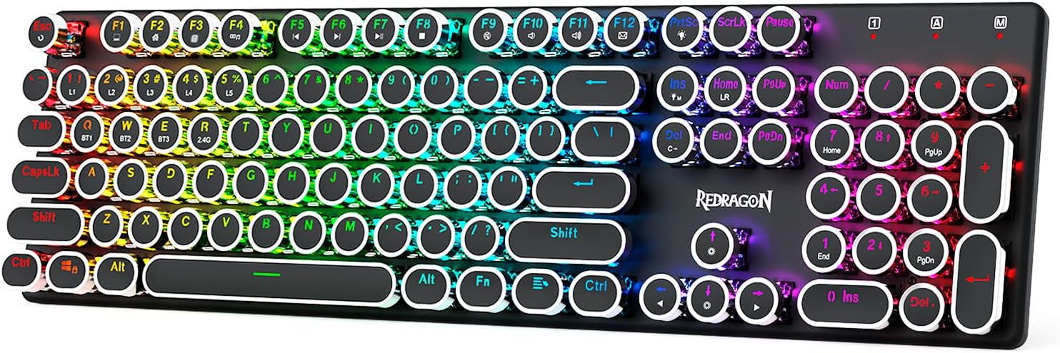 Redragon K710 Wireless Typewriter Style Mekanisk Gaming Keyboard Sort